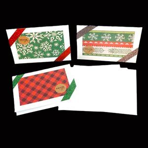 3 Country Lodge Winter Print Handmade Thank You Cards with Glitter Washi Tape